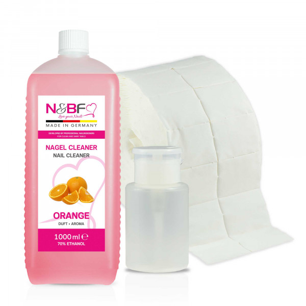 N&BF Nagel Cleaner all for one Orange 1000ml + Zelletten & Dispenser