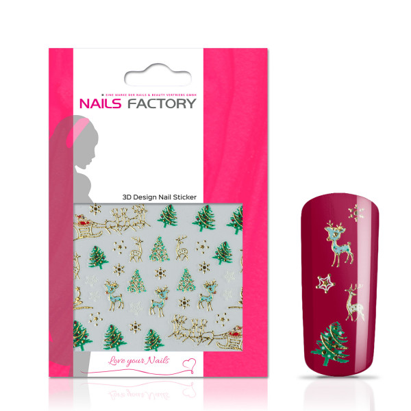 Nails Factory Nagelsticker Christmas green gold Schlitten