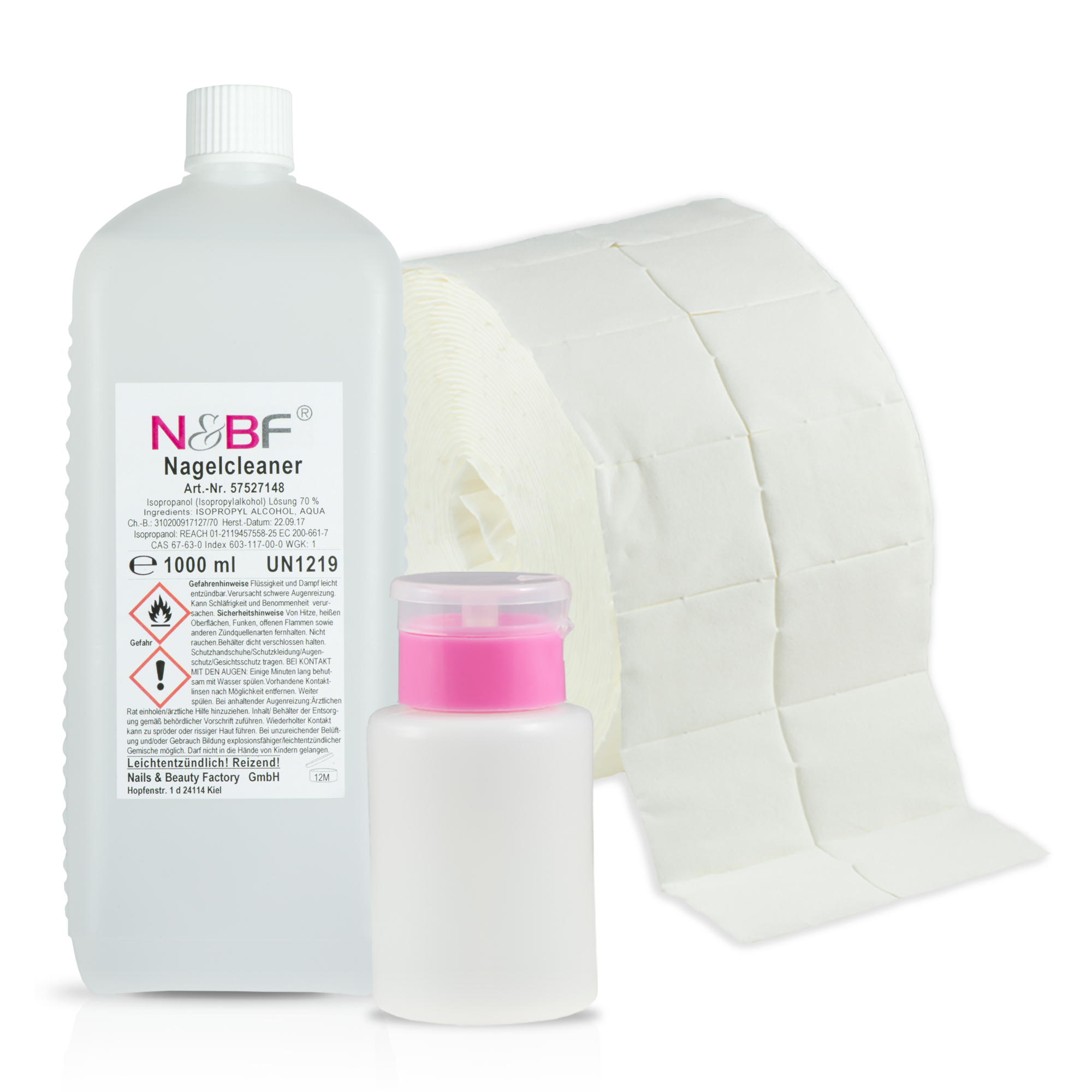Nagelcleaner Spar Set 1000ml Cleaner klar Zelletten Tupfer Dispenser bunt