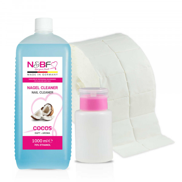 Nails & Beauty Factory Nagel Cleaner Ethanol 70% Dispenser Rosa und Zelletten Set