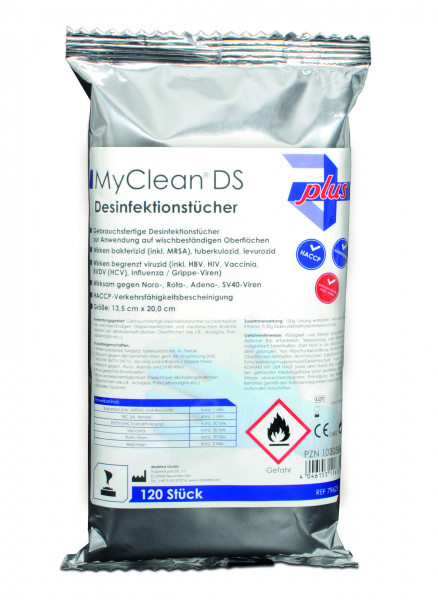 MyClean® DS Desinfektionstücher (neutral) 120 Stück mit Spenderbox