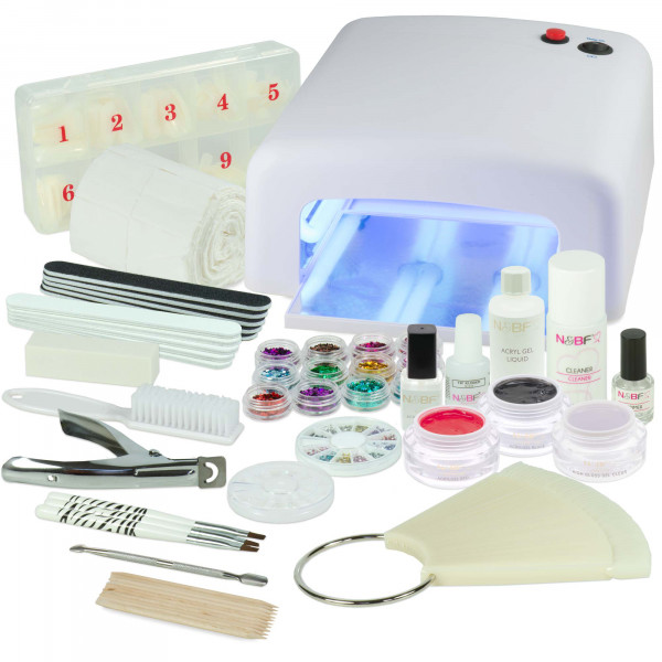 Nails & Beauty Factory Acrylgel Nagelstudio Starter Set RBH UV Lichthärtungsgerät Eckig Weiss