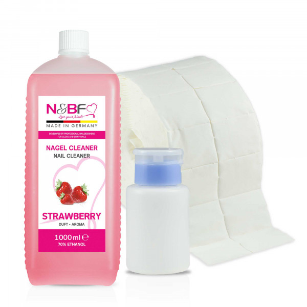 N&BF Nagel Cleaner all for one Erdbeer 1000ml + Zelletten & Dispenser